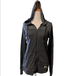 Under Armour lightweight dark gray full zip jacket with printed upper and hood